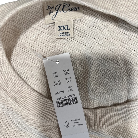 J. Crew Mens Textured Knit Crewneck Sweater Oatmeal Heather BM043 XXL New - Picture 7 of 8